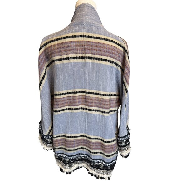 2/$30 ZARA Small Woven BOHO Open-Front Jacket Cardigan Fringe Pom Tassel Trim - Picture 7 of 15